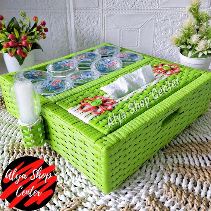 JTTOP" [2IN1] SET TEMPAT TISU DAN AQUA GELAS 8 CUP ROTAN SINTETIS / KOTAK TEMPAT TISSU AQUA / TEMPAT