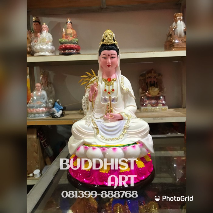 Patung Dewi Kwan Im Guan Yin Batu Liss Mas 12 Inch