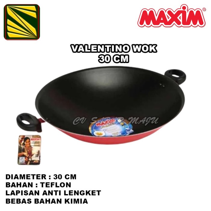 Maxim Valentino Wok Wajan Teflon anti lengket ukuran 30cm dan 36 cm