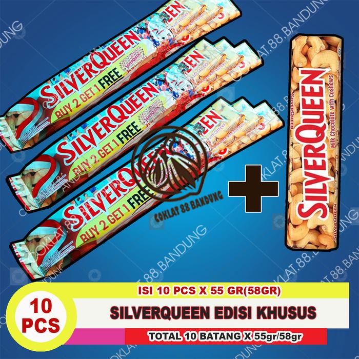 SILVERQUEEN 55 gram ex 58gr Isi 10 pcs COKELAT, COKLAT SILVERQUEEN 1 BOX 55GR X 10 FOOD SNACK