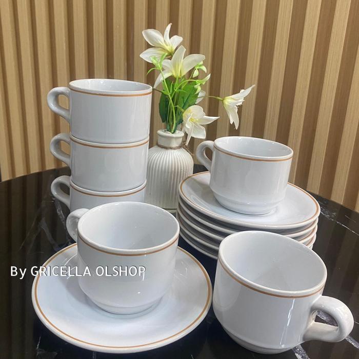 Dsm - 1 Set Gelas Keramik Mewah Isi 12 Pcs / Set Cangkir Kopi Lucky / Set Cangkir Keramik Polos Isi