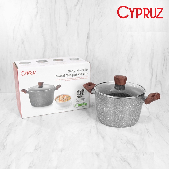 CYPRUZ Grey Marble Panci Tinggi 20 cm High Casserole Stockpot Induksi