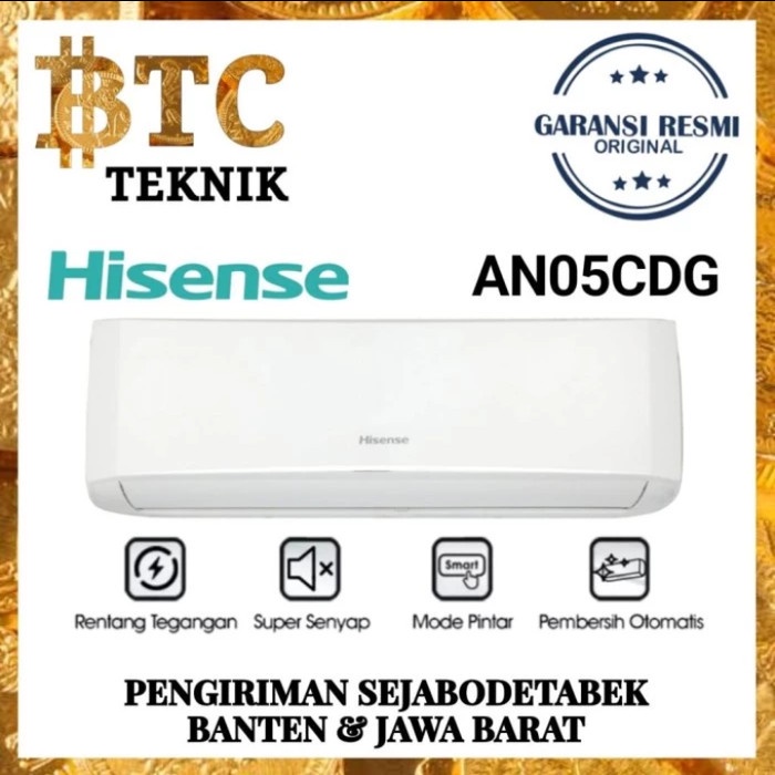 AC HISENSE 1/2 PK AN 05 CEG AC HISENSE 0,5 PK + PASANG INSTALASI