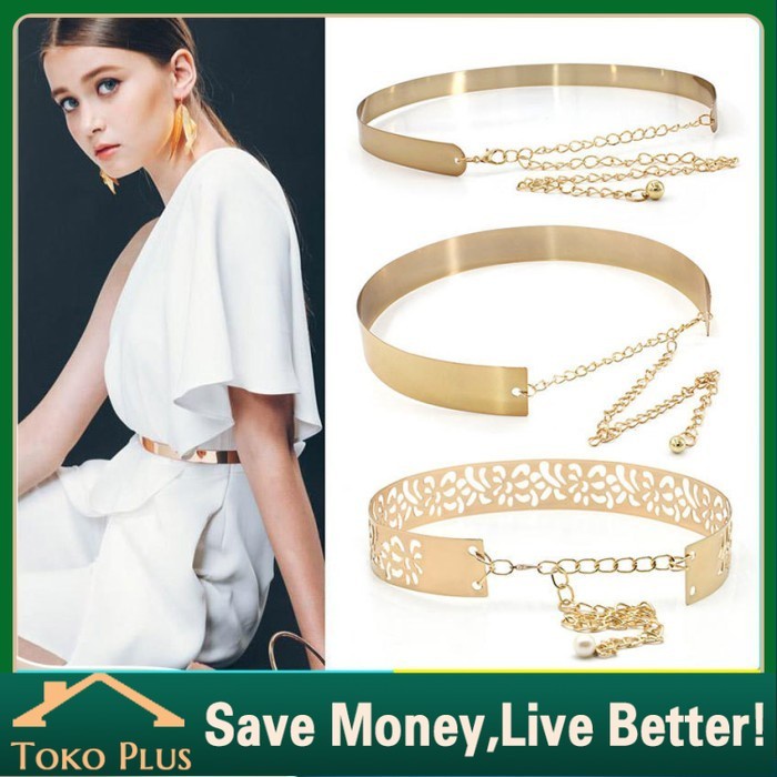 Gesper Ikat Pinggang Wanita Belt Plat GOLD Fashion Sabuk Women 3 cm