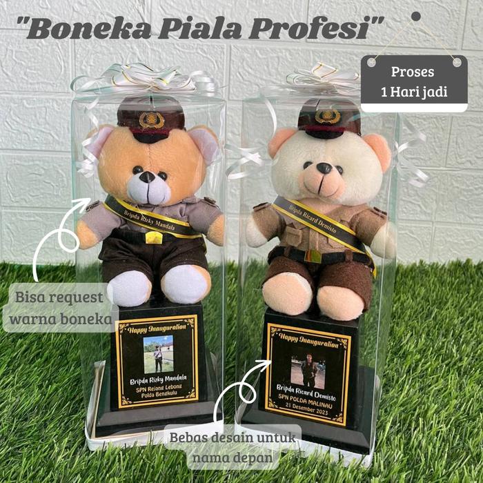 Boneka Bear Piala Profesi Polisi Polwan Box Mika 26Cm Hadiah Kelulusan Pelantikan Polisi Tni Brimob