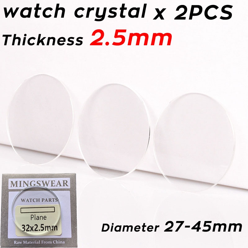 2 Pcs Round 2.5Mm Thickness Watch Crystal 27Mm - 45Mm Flat Watch Lens Mirror Mineral Glass Watch