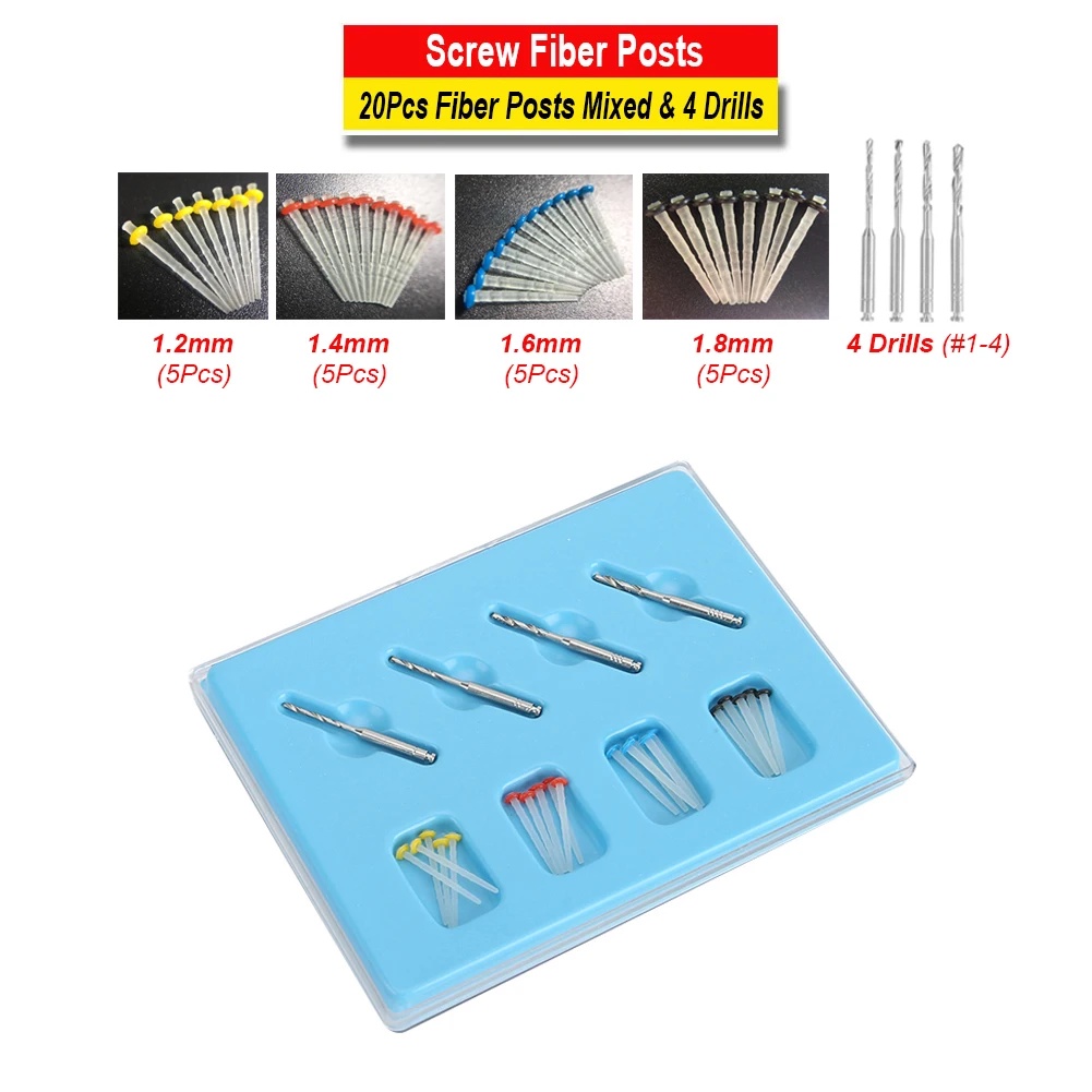 20Pcs/Box Dental Fiber Posts Drills Mixed Kit Straight Screw Quartz Glass Fiber Resin Post Root