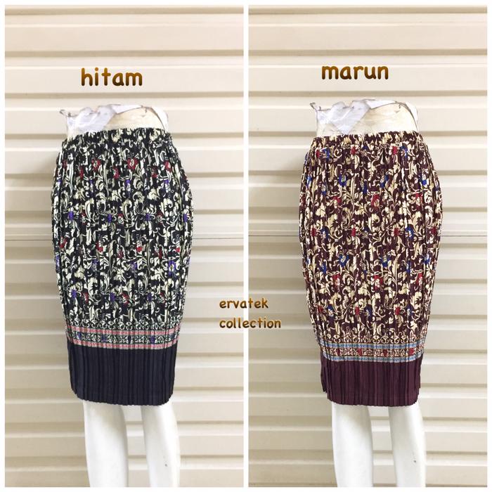 Rok Prisket Pendek P007 Motif Batik Bawahan Wanita Midi Skirt Plisket