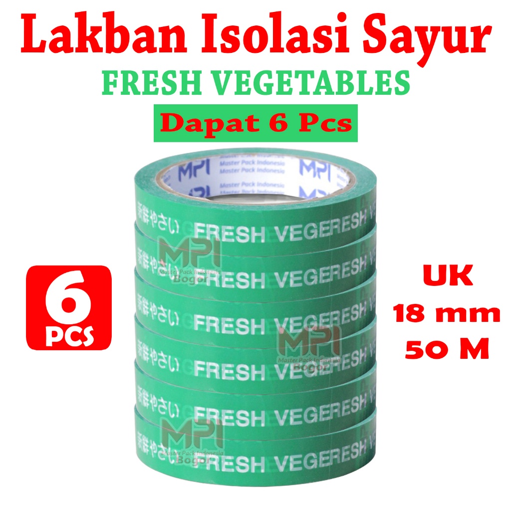 

6 PCS - Lakban Isolasi Sayur Fresh Vegetables 18 mm x 50 Meter - Master Pack Indonesia Bogor