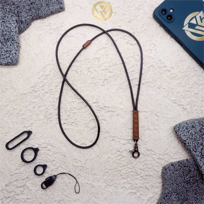 

Lanyard Leather Custom Nama - Lanyard Kulit Grafir - Kalung Name Tag
