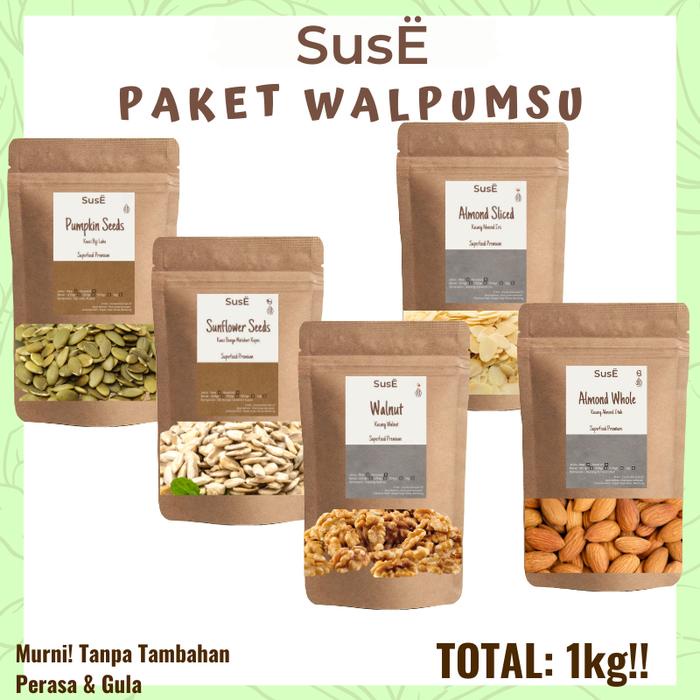 

Suse Walpumsu Campuran Kacang dan Biji Cemilan Bebas Gula Mix Kacang Walnut Almond Biji Matahari