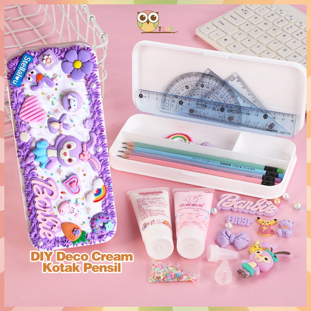 

JCHO Diy Deco Cream Set Kotak Pensil Soft Clay Pencil Case DIY Kotak Pensil Case Diy Tempat Pensil