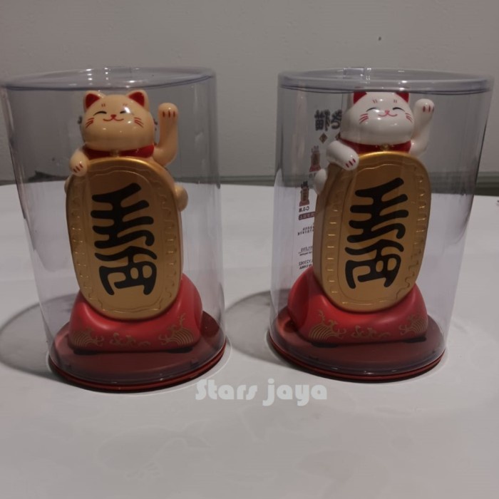PATUNG KUCING HOKI LUCKY CAT TANGAN GERAK GOYANG CINA SOLAR MINI KECIL JEPANG
