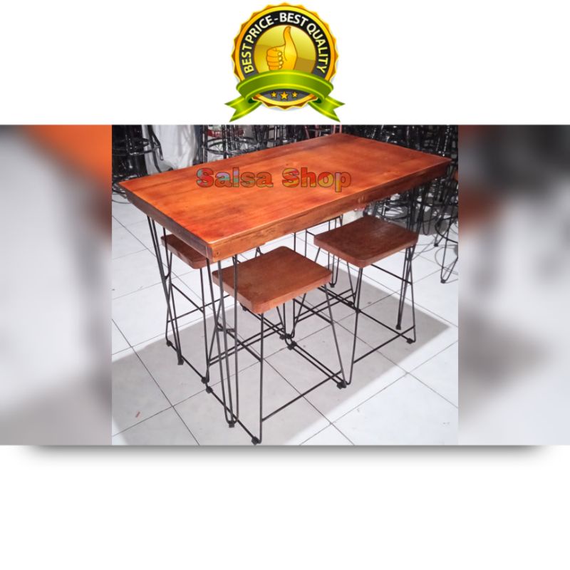 1 set meja cafe 100cm meja makan 1 meter meja bar kotak 4 kursi cafe kotak meja cafe persegi kursi