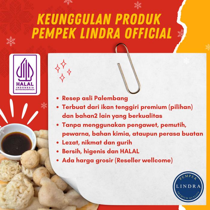 

terbaru !!! paket a pempek lindra premium 2 adaan, 2 telur, 2 lenjer, 2 kriting, 2 kulit paket hemat