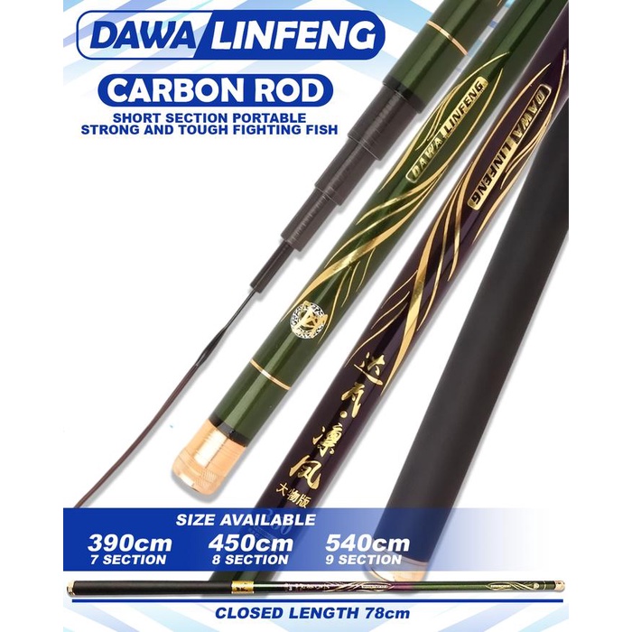 Produk Viral Pancing Tegek Dawa Linfeng Carbon Ringan Ruas 78Cm Packing Aman