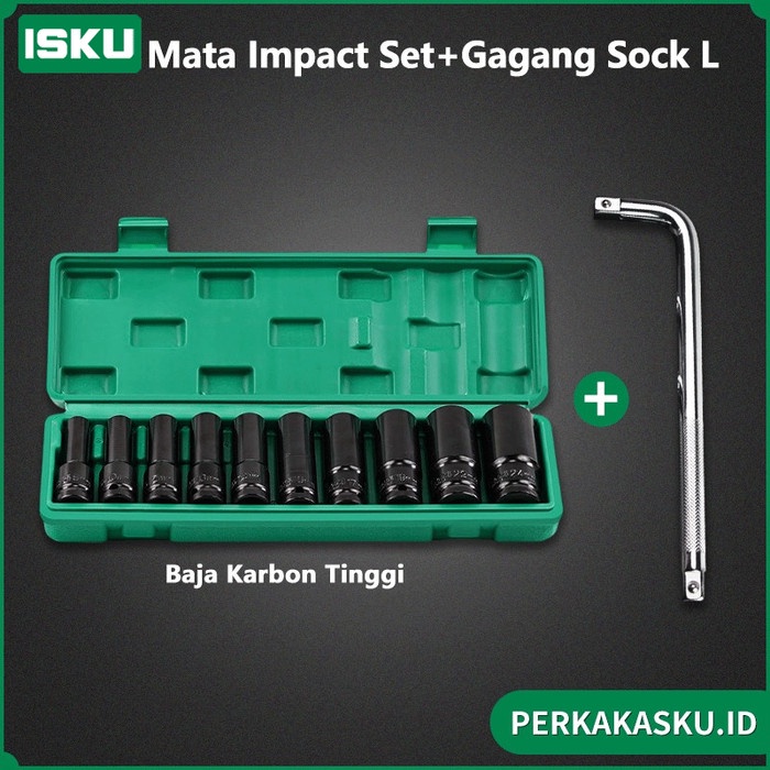 ISKU Kunci Shock L Set 11PCS Mata Socket Extention Impact 10pcs Gagang Sock L Panjang Impact Socket