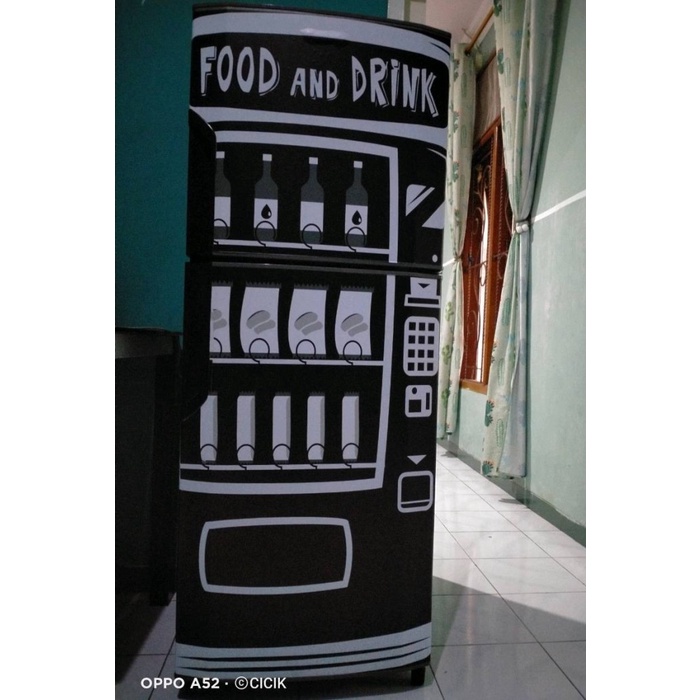 Stiker Kulkas 2 Pintu Motif Custom Food & Drink Black