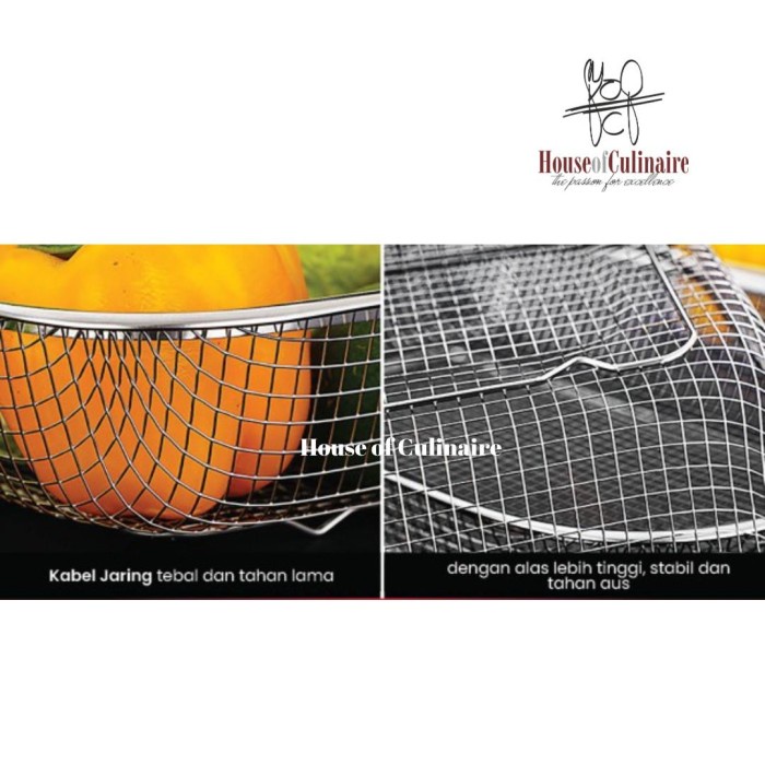 BERKUALITAS Saringan Kotak Keranjang Buah Peniris Minyak Baskom Cuci Sayur Stainless