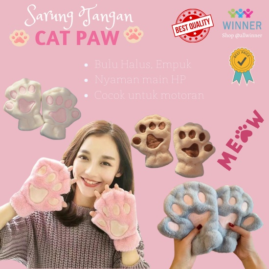 TrendyOi- SARUNG TANGAN KUCING PAW FINGERLESS GLOVES MUSIM DINGIN CAT NEKOMIMI WINTER Cat Paw Gloves