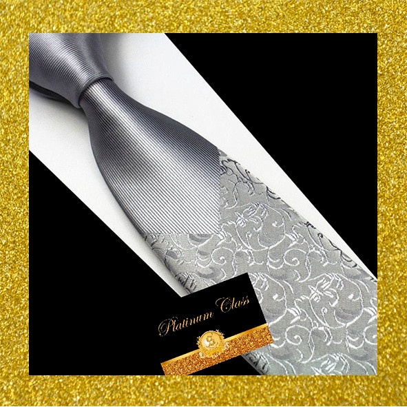 PREMIUM dasi pria import slim silver abu batik platinum class