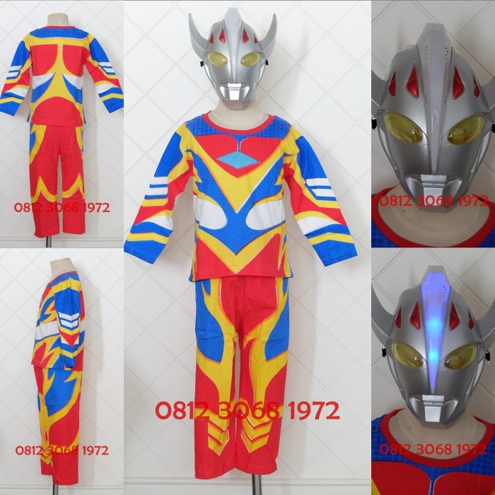 PREMIUM Topeng NYALA Baju Kostum Anak Superhero Ultra Man ULTRAMAN TARO Tanduk