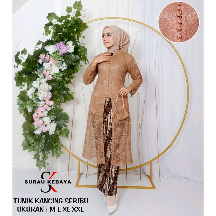 Setelan Kebaya Modern Dan Mewah Terbaru 2025 Brokat Kondangan Tunik Panjang Hijab Kancing Bisa