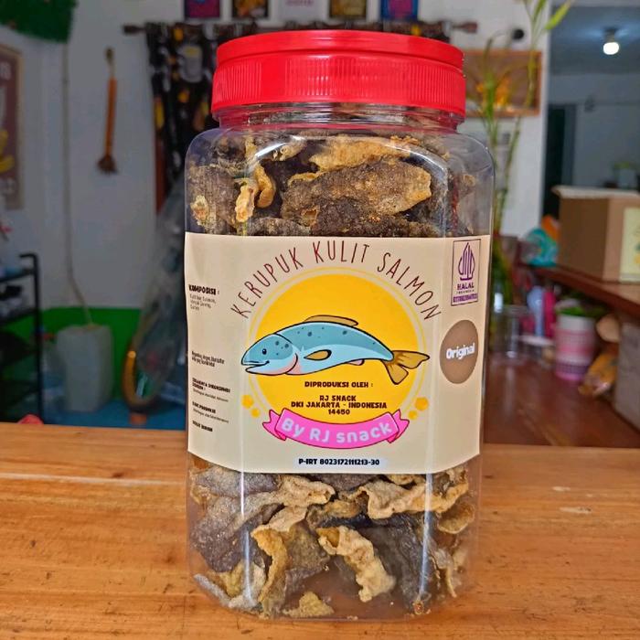

terbaru !!! toples jumbo 250gr keripik kulit ikan salmon original cemilan premium enak dan crunchy
