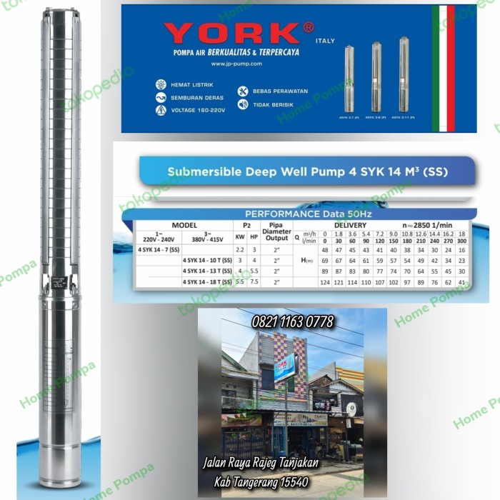 Jual [READY] POMPA SATELIT YORK 7.5hp 3PHASE 4SYK14/18T SUBMERSIBLE PUMP YORK