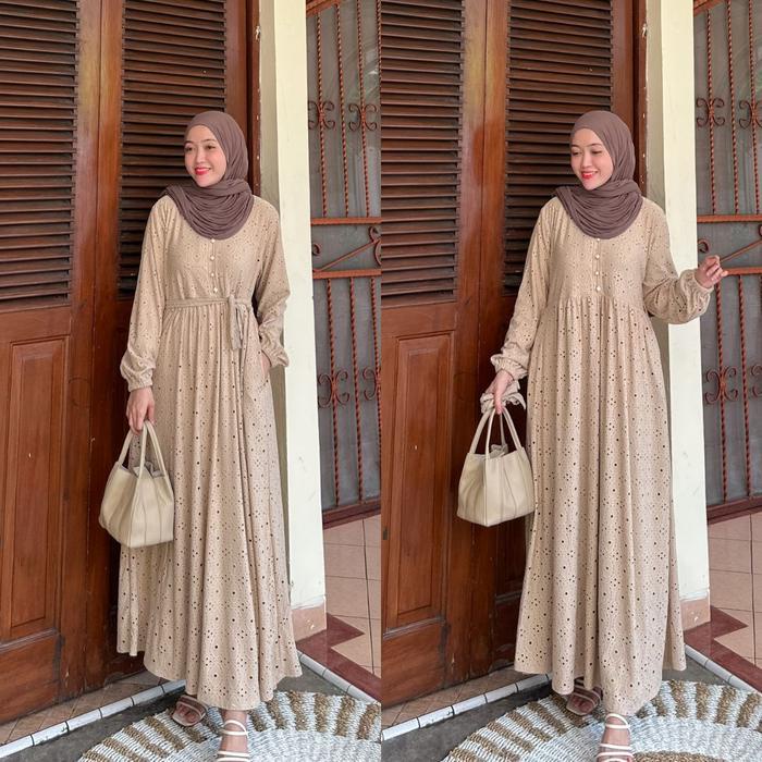 Joley Cloth - Mahalini Otfit Kondangan Elegant Bridesmiad Gamis Knit Bordir Dress Wanita Muslimah