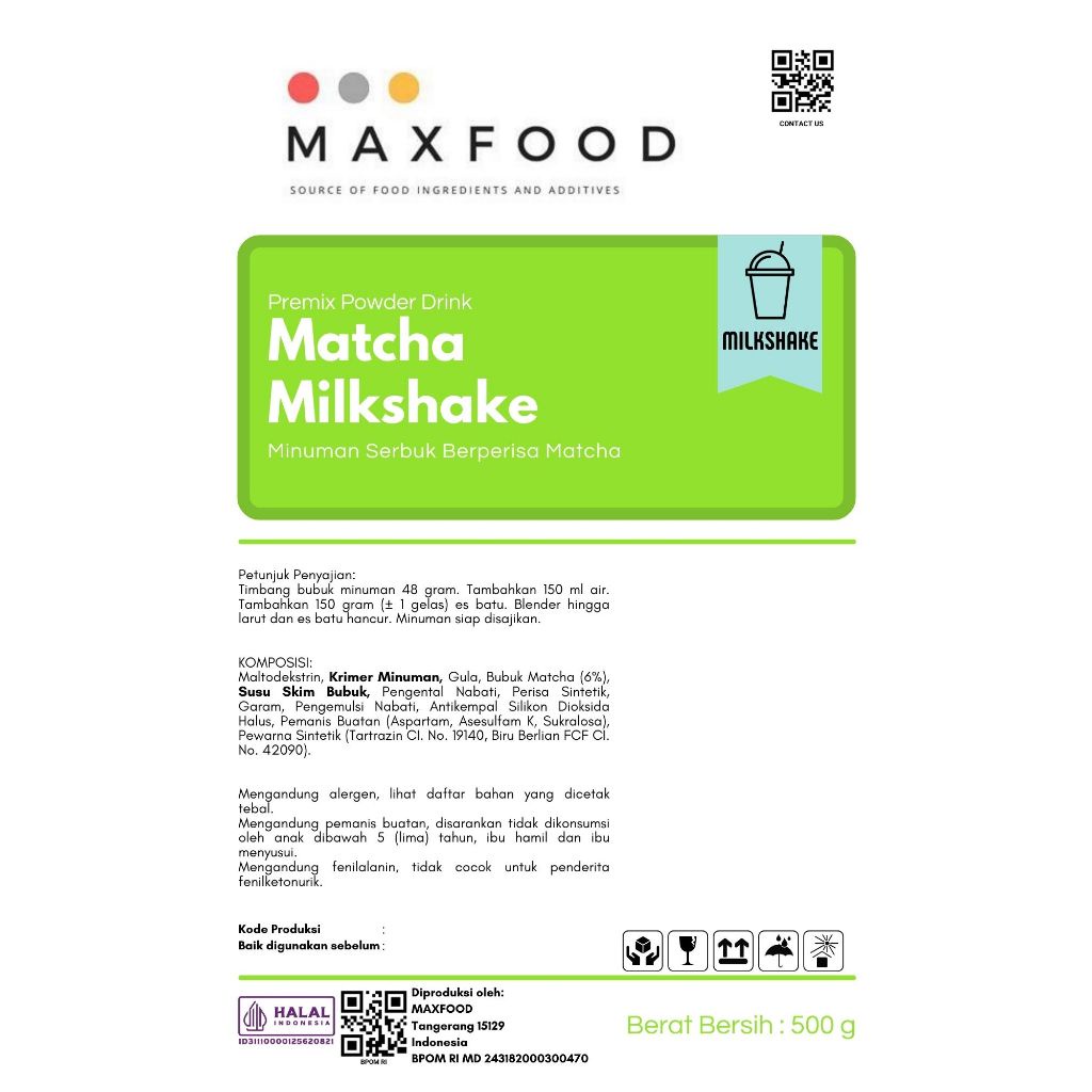 

Promo/ Maxfood - Matcha Milkshake / Bubuk Minuman Milkshake Rasa Matcha 500 Gram