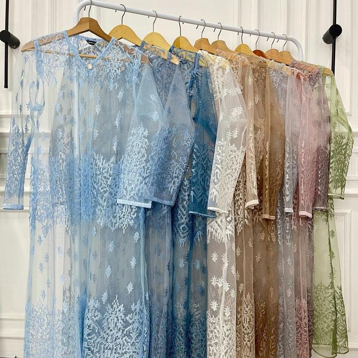 Promo Gaia Outer Brokat Tile Panjang Wanita Cardigan Kondangan Muslim Kardigan Fit Putih Hitam Baju