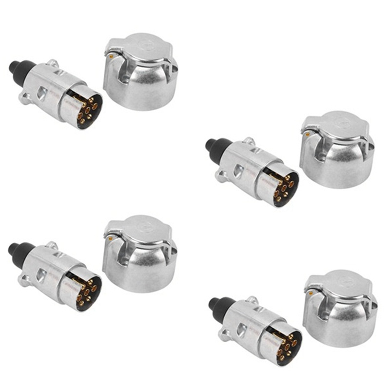 4Set Trailer Accessories- 7 Pin Trailer Plug 12V Rv Sockets Towbar Towing 7Pin Metal Trailer