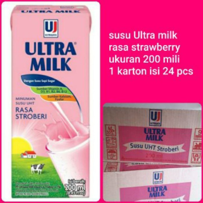 

(BestSeller) susu Ultra rasa strawberry ukuran 200 ml