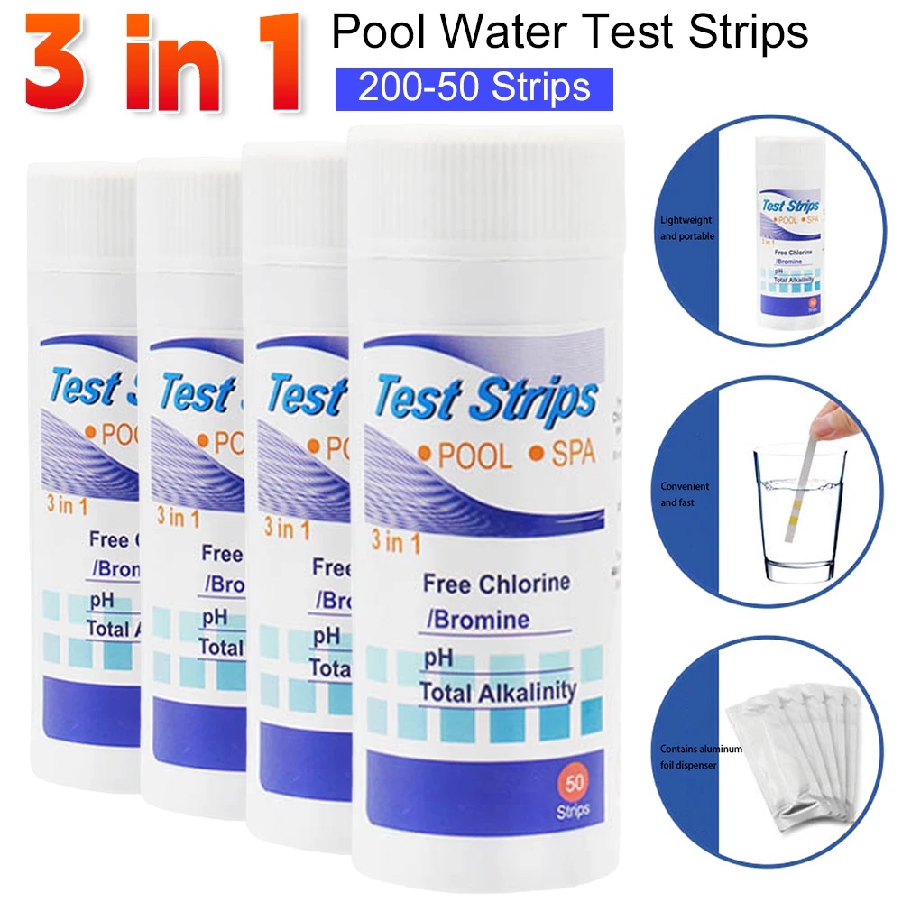 50-200Pcs Chlorine/Ph/Bromine Test Strips 3 In 1 Swimming Pool Ph Test Paper Multipurpose Swimming