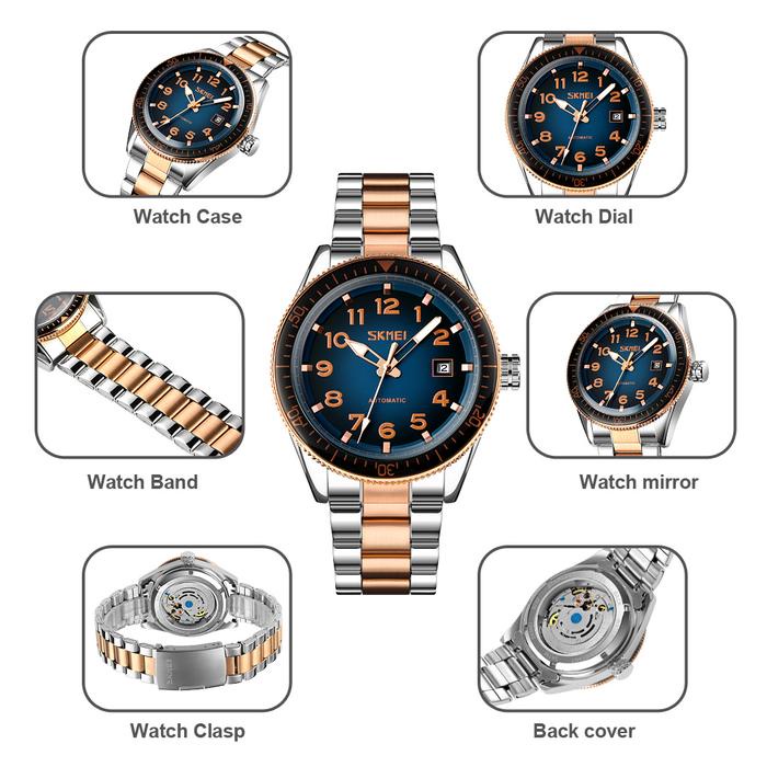 TERBARU.. SKMEI 9232 ORIGINAL JAM TANGAN PRIA AUTOMATIC MECHANICAL ANALOG RANTAI TAHAN AIR