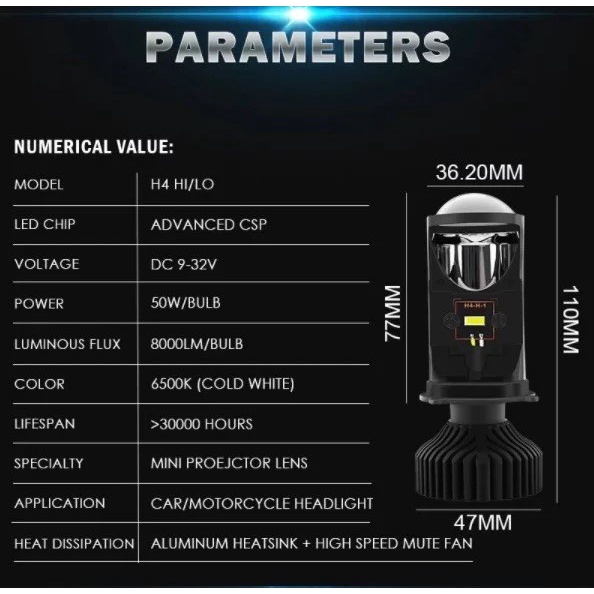 Lampu LED Projie H4 Mini Projector VINYX L6K H4 Motor Mobil Y9 Y6 SBY