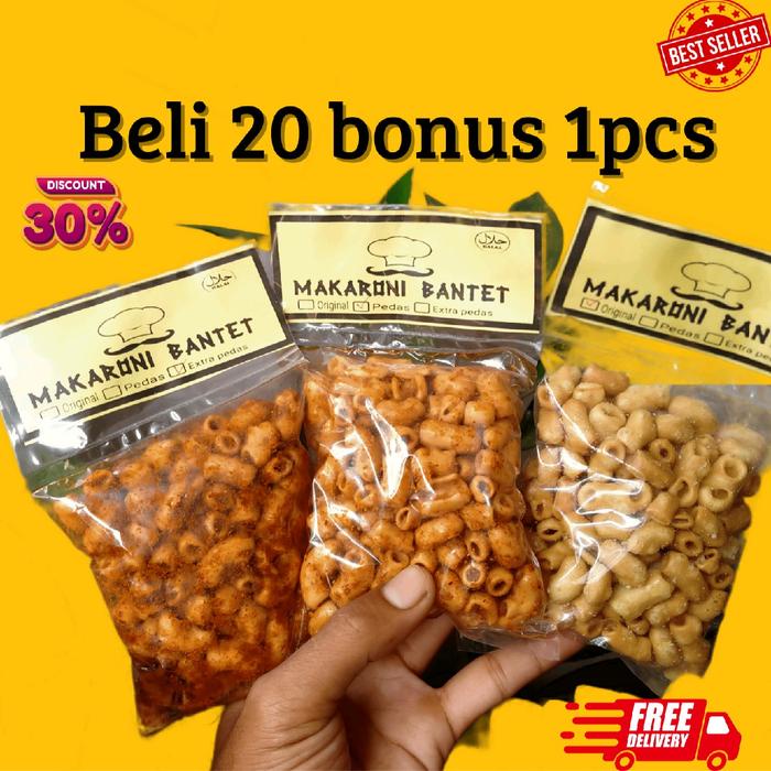 

PAKET HEMAT 20 PCS MAKARONI BANTET KEMASAN 50 GRAM Cemilan Snack Pedas Snacks Macaroni Kering