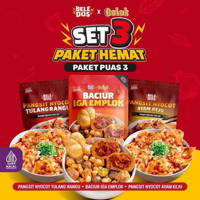 

Beledos Paket Puas 3 / Baciur Iga Emplok / Pangsit Nyocot Tulang Rangu / Pangsit Nyocot Ayam Keju