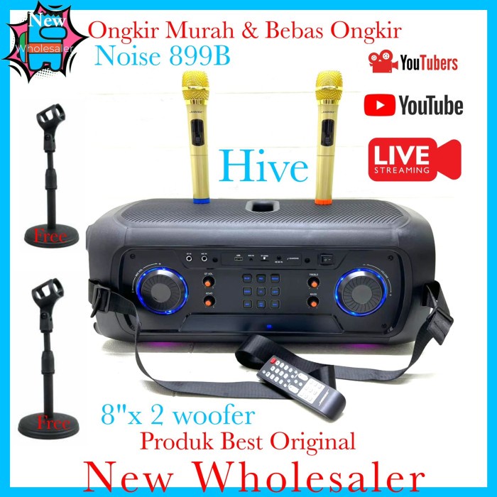 PREMIUM speaker Karaoke bluetooth Noise Hive 899 B aktif 8 inch x2 woofer