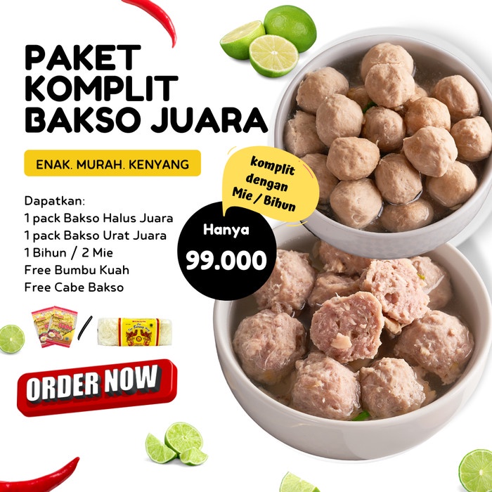 

Promo Terbatas Paket Komplit Bakso Juara Bakso Halus Urat Sapi Warisan Ibu Aman