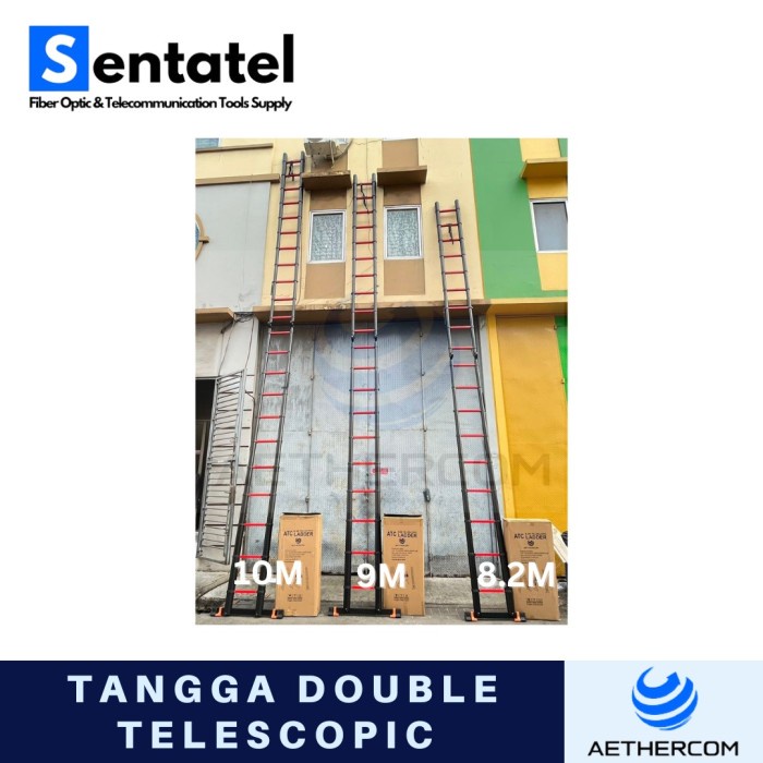 Tangga Lipat Tanpa Lekukan Double Teleskopik Aluminium 10M - Merah {Ready High Quality Best Seller