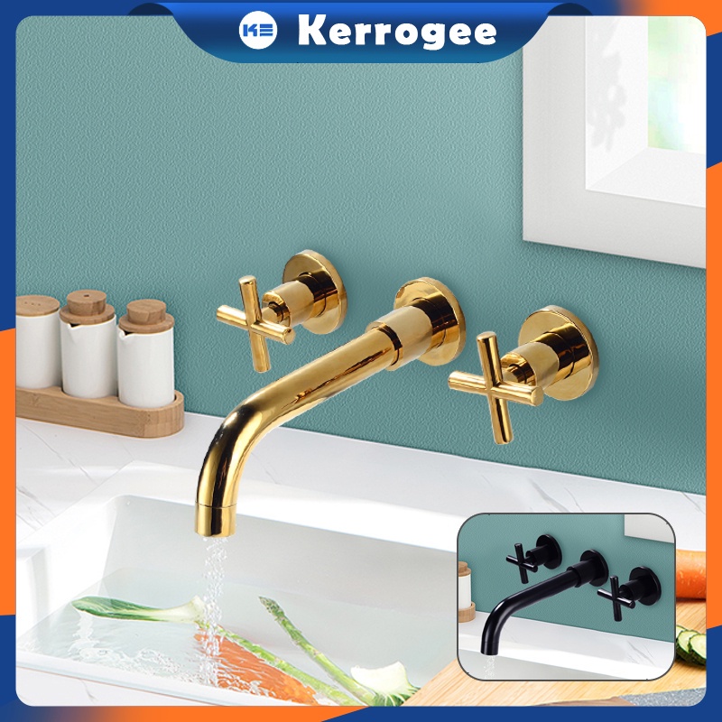 Keran Wastafel Dinding Bahan Kuningan Kran Kamar Mandi Kran Air Wastafel Kran Dinding Keran Wastafel