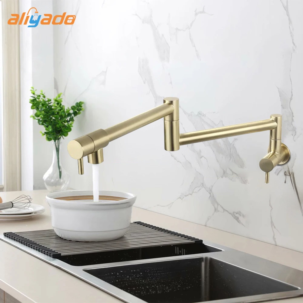 Keran Wastafel Dinding Brushed Brass Kran Wastafel Cuci Piring kran air wastafel Kran Dinding