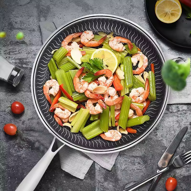 Whole Body Tri-Ply Stainless Steel Frying Pan316 Stainless Steel Wok Pan Double-Sided Honeycomb