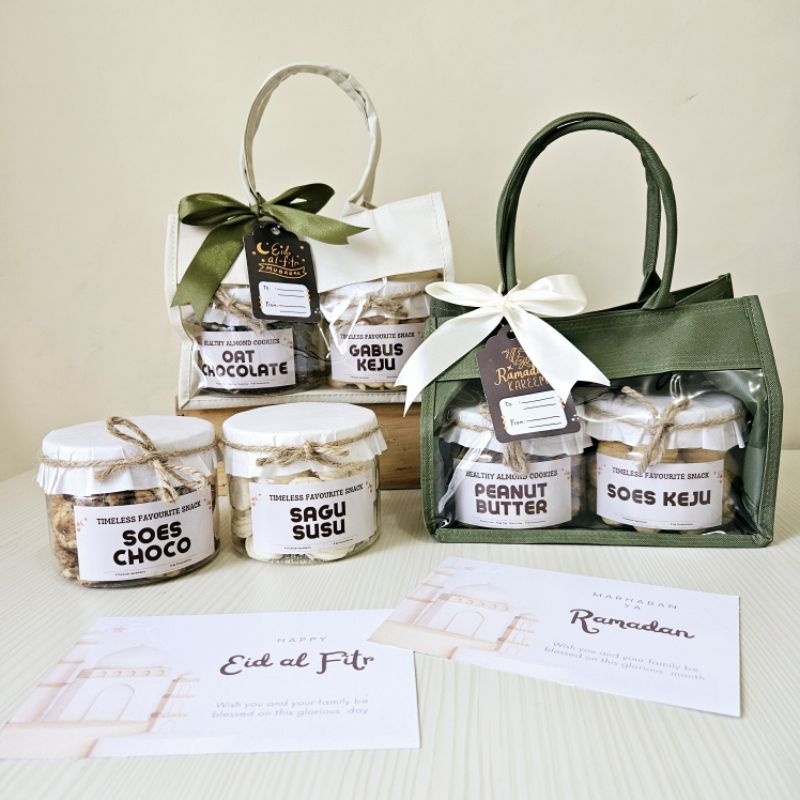 

New Product Hampers Lebaran Idul Fitri Kue Kering Almond Cookies Organic Gluten Free Isi 2 Jar