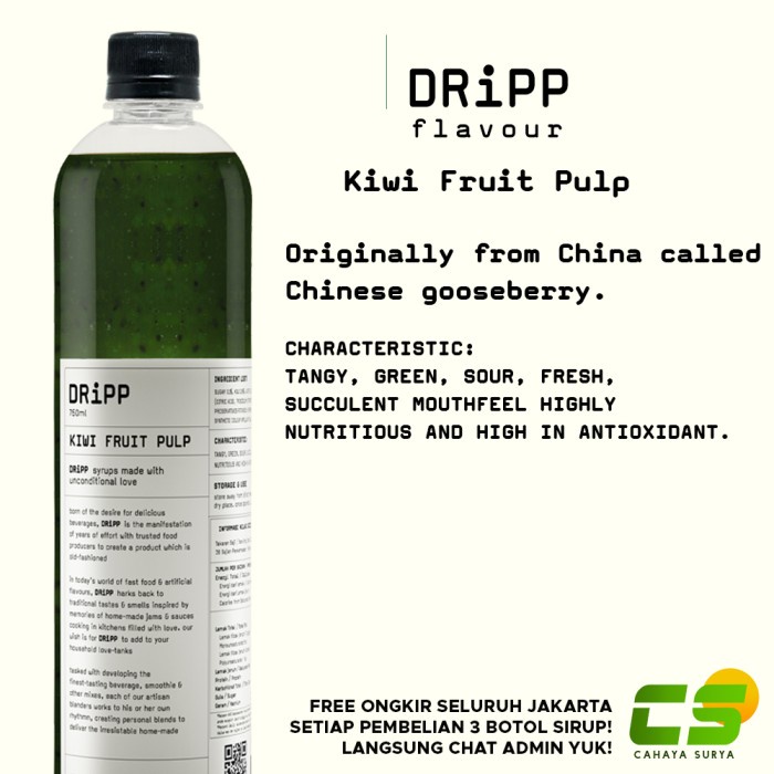 

Dripp Sirup / Syrup - Kiwi Fruit Pulp (Sirup Bubur Buah Kiwi) 760 ml
