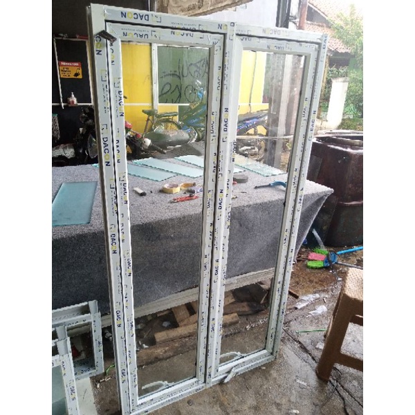 Kusen jendela aluminium 100x80 2 daun lengkap tinggal pasang AY0