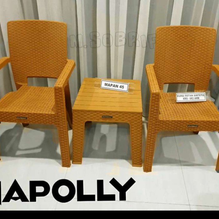 Terbaru Kursi Plastik Santai Teras Rotan Krs 8R3 Handle 2 In 1 Napolly Set