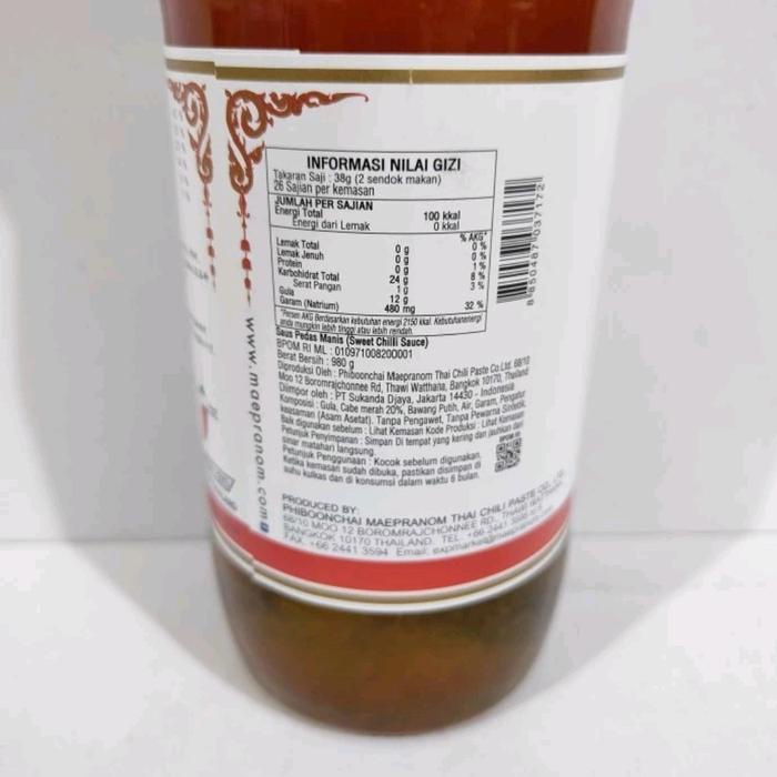 

Maepranom Sweet Chili Sauce 980Gr - Saus Thai Pedas Manis Thailand High Quality